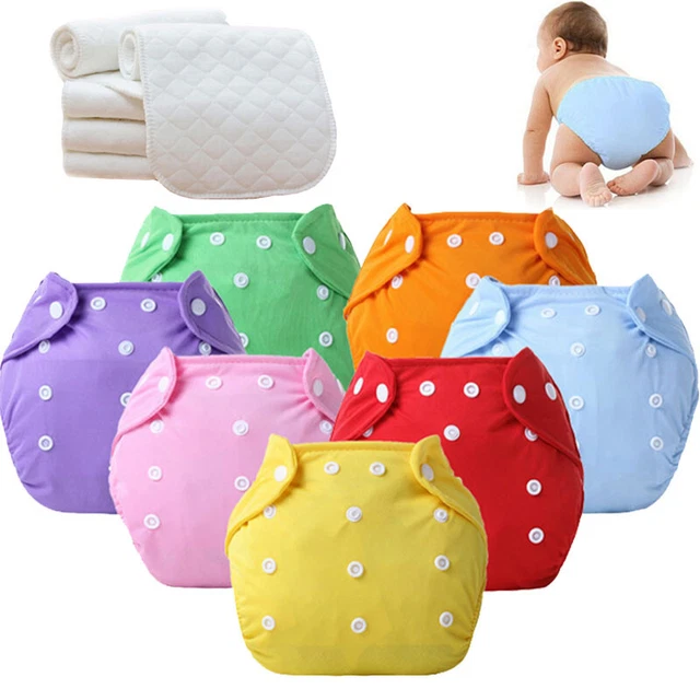 Adjustable Reusable Lot Baby Cloth Diaper Nappies Washable 5 Diapers+ 5 INSERTS