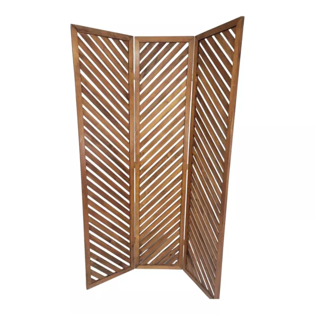 Vintage Wood Herringbone Room Divider Folding Screen Mid-Century 70's Bohemian
