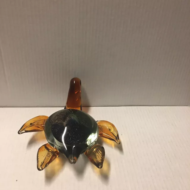 Murano Cristalleria d'arte Glass Sea Turtle Paperweight Amber GOLD D1 3