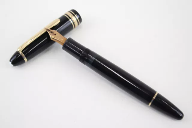 Montblanc Fountain Pen Meisterstuck Black Casing 14ct White Gold Nib Writing