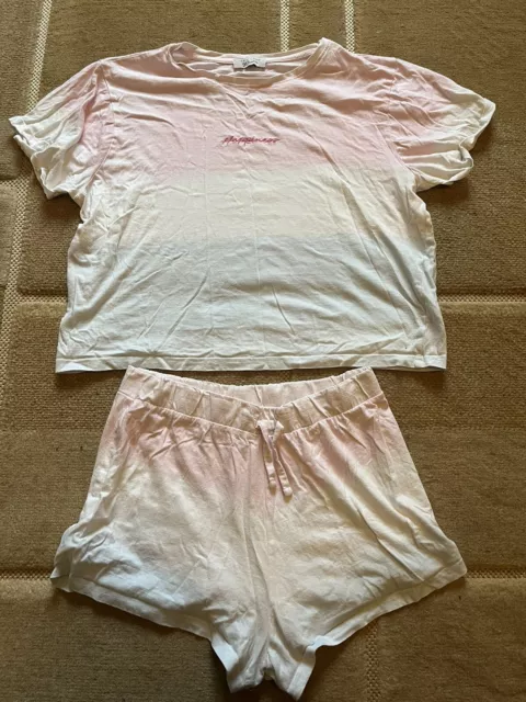 Girls New Look Pink Tie Dye Shorts Cropped Pyjamas Size L Age 13-14-15 Happiness