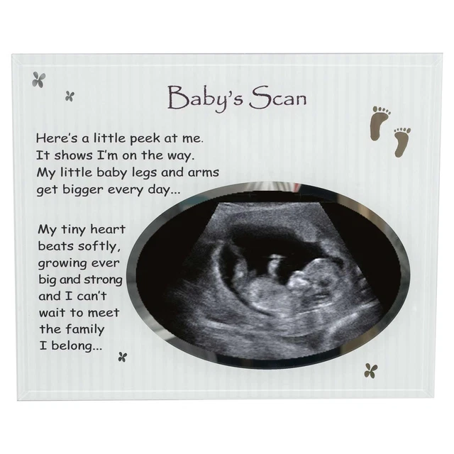 BABY'S SCAN GLASS Photo Frame with Wording and Silver Detail 10.47