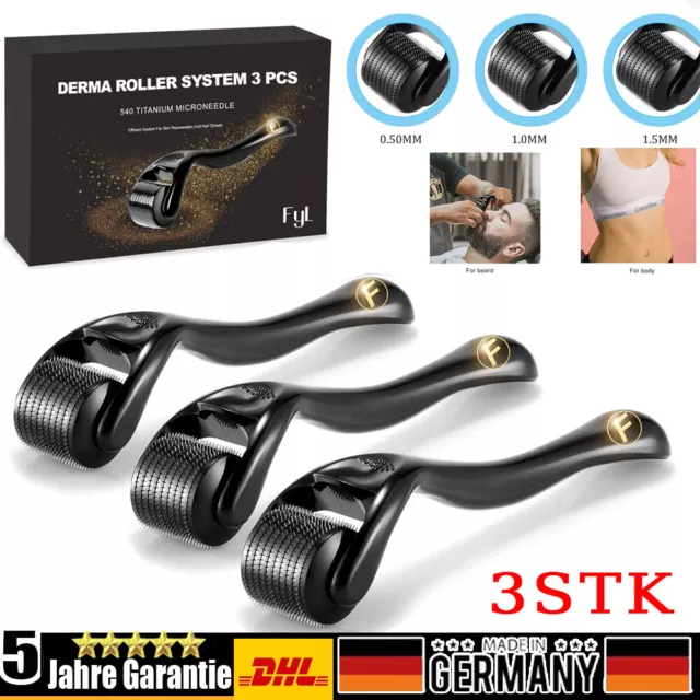 3x Derma Roller 540 Titan Micro Nadel Haut Roller Haar&Hautpflege 0.5/1.0/ 1.5mm