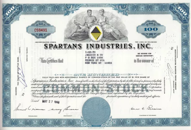 Spartans Industries Inc., Delaware, 1966 (100 Shares) blau