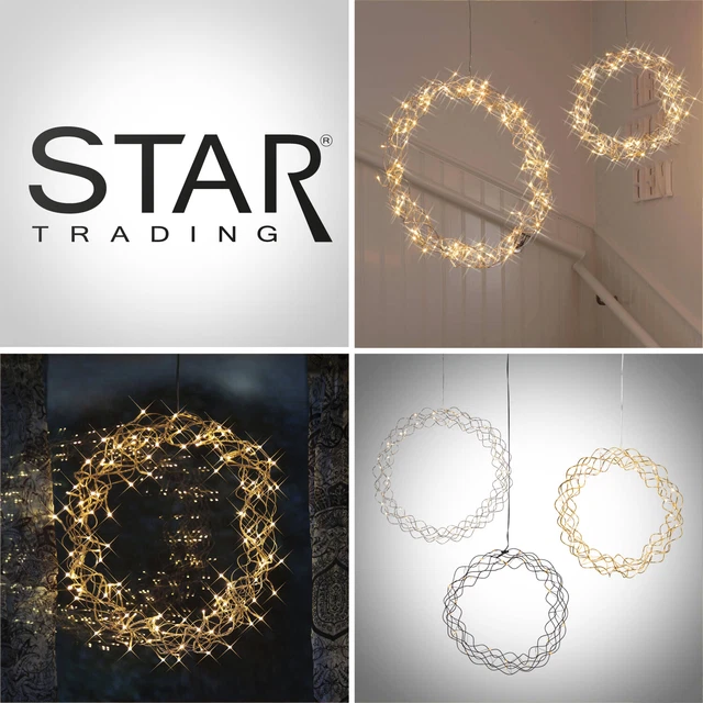 STAR Curly LED Draht Lichter Leucht Deko Tür Kranz gold silber schwarz Modern