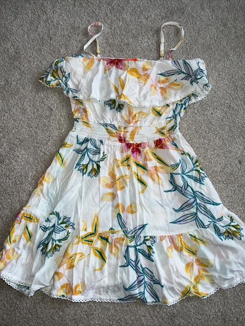 Abito corto da donna River Island estate bianco stampa tropicale taglia XS
