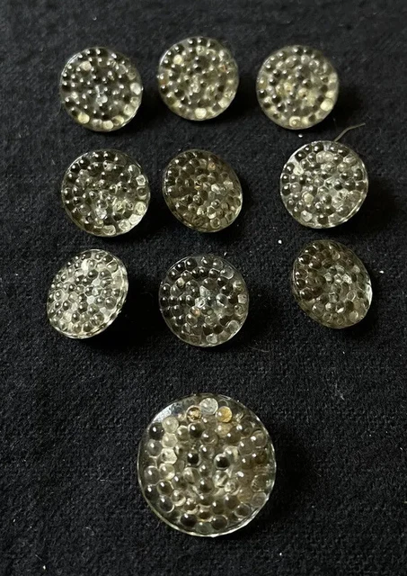 10 Antique Victorian Glass Buttons 9/16ths” small bubbles estate sale find