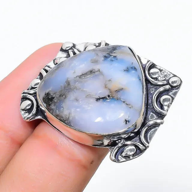 Dendrite Opal Gemstone Handmade 925 Sterling Silver Jewelry Ring Size 9.5 Easter