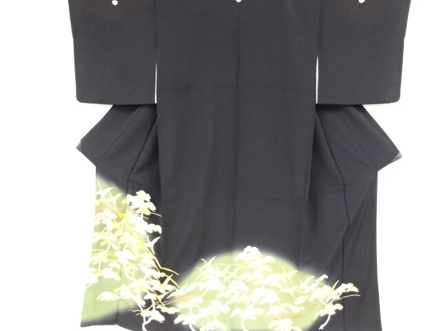 46834# Japanese Kimono / Antique Tomesode / Embroidery / Cranes & Pine