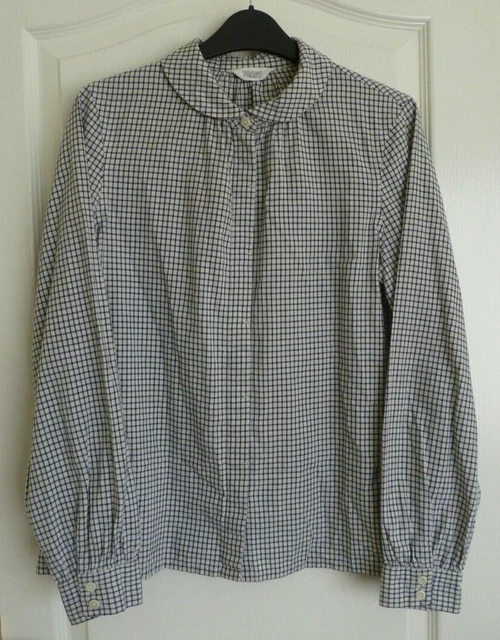 TOAST Anja - Peter Pan Collar Shirt Size 12 White & Blue Gingham Checked Blouse TOAST Anja - Peter Pan Collar Shirt Size 12 White & Blue Gingham Checked Blouse