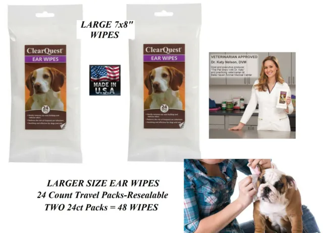 48 pc PET EAR CLEANSING Large 7x8" WIPES Pad DOG CAT Grooming Cleaning Cleaner