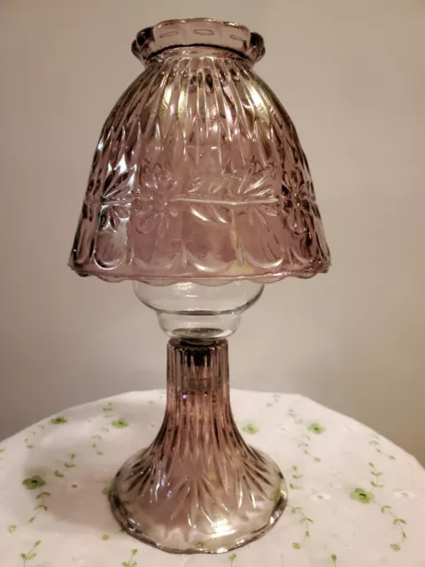Vtg Iridescent Pink/Purple 3Pc Fairy Lamp Votive Light Candleholder 1960S