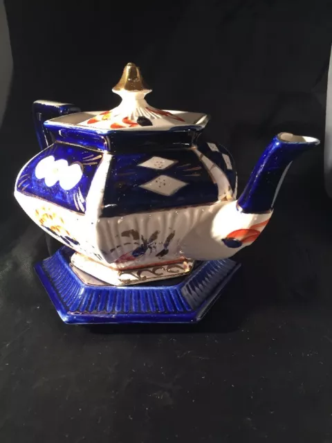 Antique Vintage Arthur Wood Queen A W & S Imari Tea Pot And Stand Made England 3