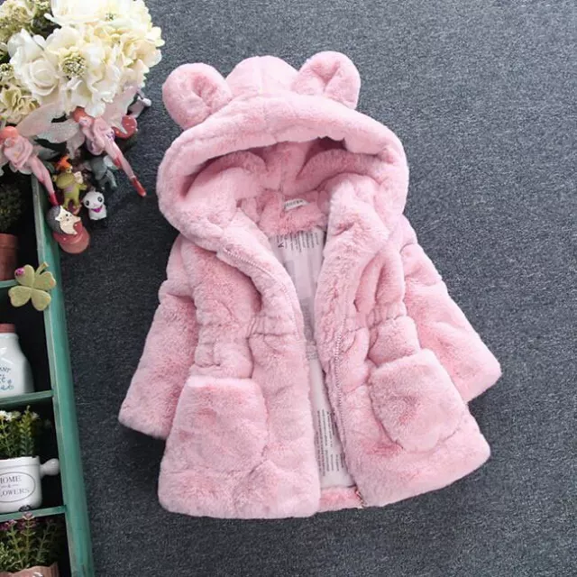 Kids Girls Hooded Rabbit Coat Faux Fur Warm Jackets Outwear Baby Winter Clothes