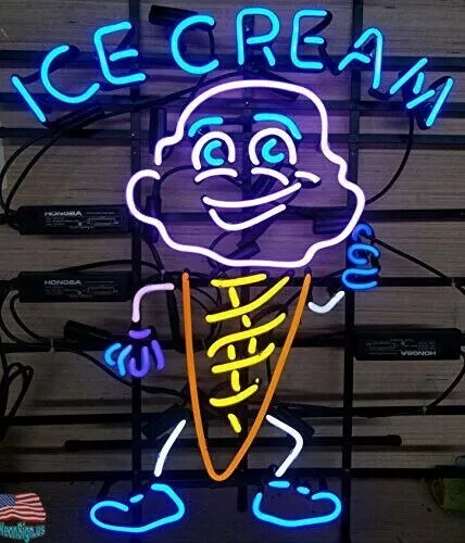 Ice Cream Open Neon Sign 19"x15" Lamp Home Bar Pub Restaurant Wall Decor