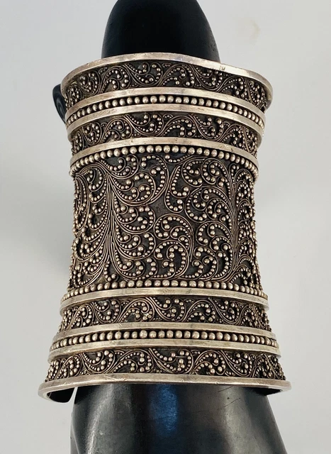 Very Heavy Lois Hill Sterling Silver Scroll and Bead Work Wide Cuff Bracelet Very Heavy Lois Hill Sterling Silver Scroll and Bead Work Wide Cuff Bracelet