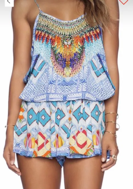 Camilla Size 2 Shoestring Strap Playsuit In Crossing Paths Aztec design