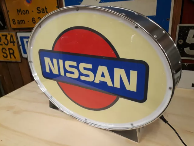 Nissan,showroom,automobilia,classic,display,mancave,lightup sign,garage,workshop