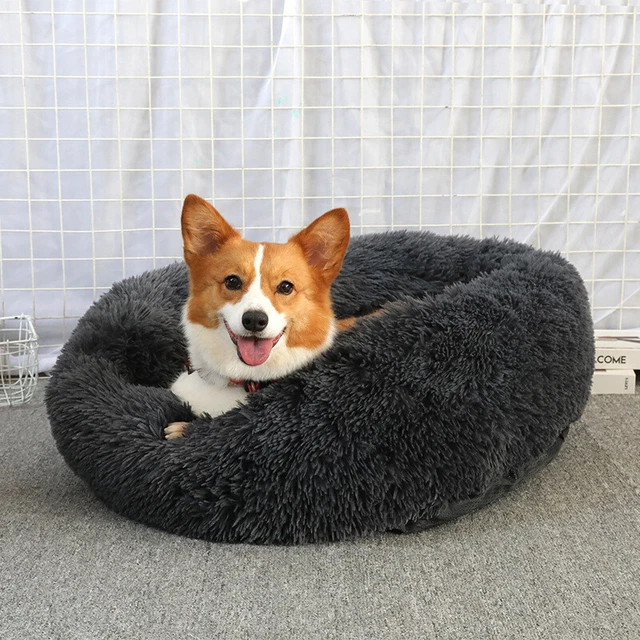 Donut Plush Pet Dog Cat Bed Fluffy Soft Warm Calming Bed Sleeping Kennel Nest 2