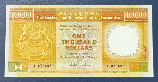 Hong Kong 1000 Dollars Hsbc 1987 AU