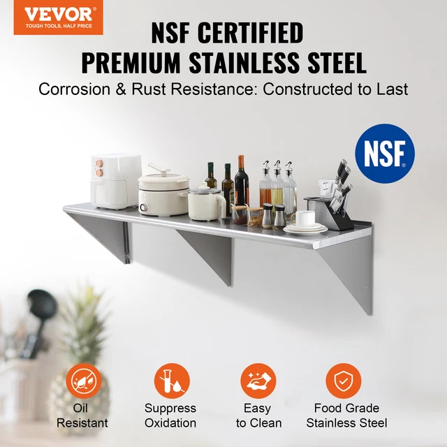 VEVOR 72" x 18" Stainless Steel Wall Mounted Shelf Kitchen Restaurant Shelving 2