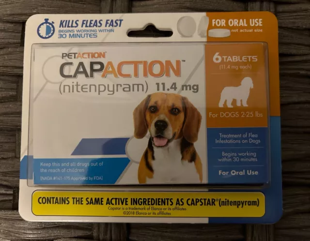 CapAction Nitenpyram 11.4 mg Flea Treatment Dog 2-25 lb * 6 Tab *Exp 03/23 AS IS