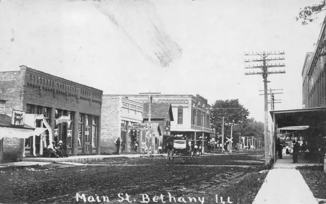 Rppc Main Street Bethany Illinois Rpo Real Photo Postcard 1910