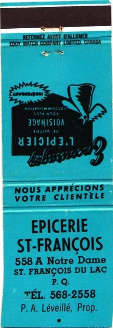 Quebec Canada Grocery Store St-Francois Vintage Matchbook Cover