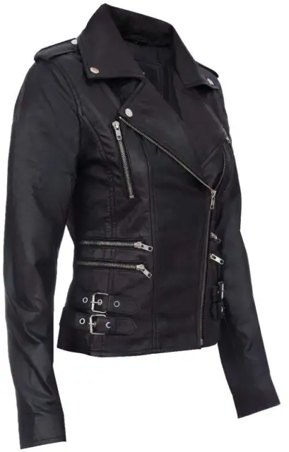 Women's Real Lambskin Jacket Genuine Leather Biker Motorcycle Slim Fit Coat