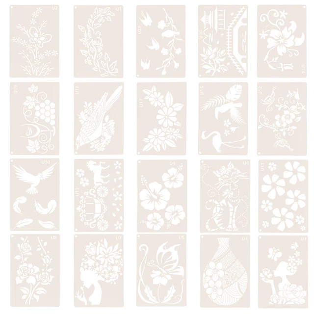 4Pcs 4 Styles Mandala PET Plastic Hollow Out Drawing Painting Stencils Templates Sets Flower 80x310mm 1pc/style