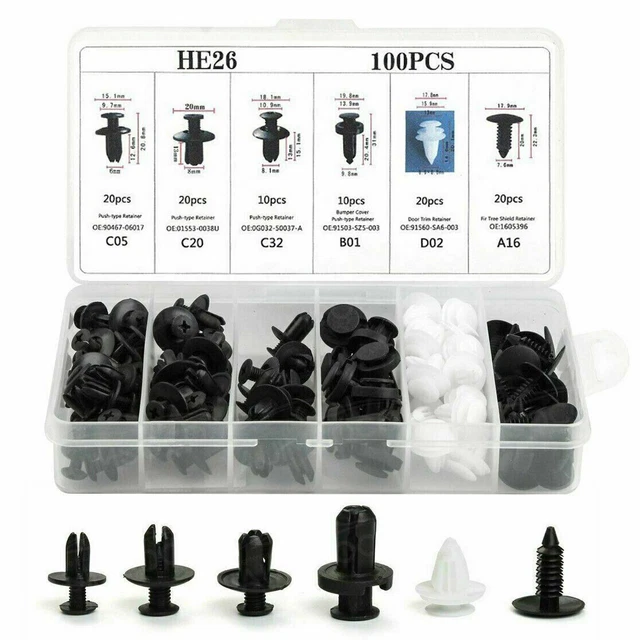 100PCS Retainer Clips Body Bumper Rivet Retainer Trim Molding Push Pin Clips kit