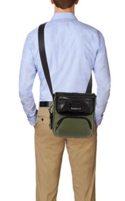 NWT- Tumi Barton Small Crossbody Bag Black Leather Trim~ Tundra Green ~Authentic 3