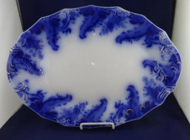 Antique W.H. Grindley Flow Blue Argyle 17" Oval Serving Platter