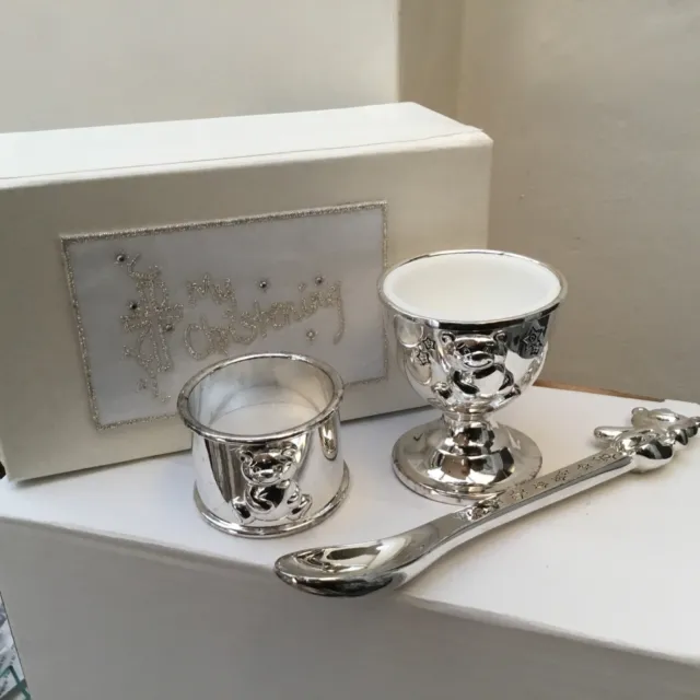 Silverplated Baby Egg Cup Spoon & Napkin Ring - My Christening Gift Box