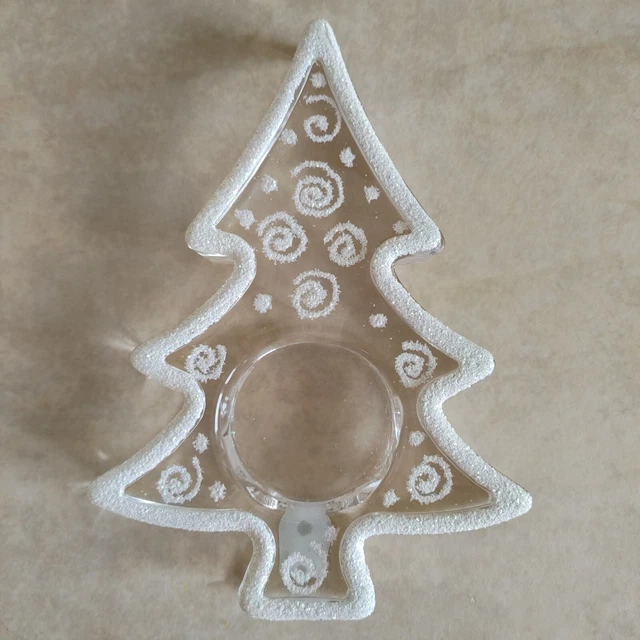 PartyLite Christmas Tree Candle Holder Glitter Votive Glass