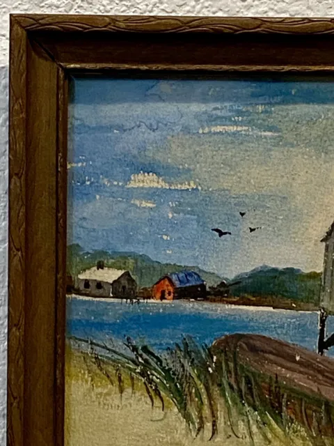 Original MARY BERTRAND (La Artist) Watercolor Painting Seaside Cottage FRAMED