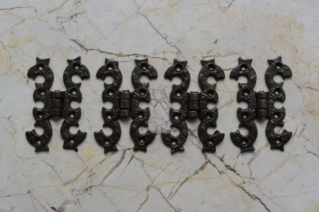 cast Iron French Gothic gate door tool box trunk chest hinges Barn Rusty 4 pcs