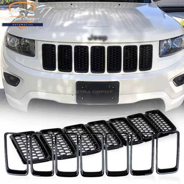 Front Honeycomb Mesh Grill Inserts Trim Cover for Jeep Grand Cherokee 2014-2016