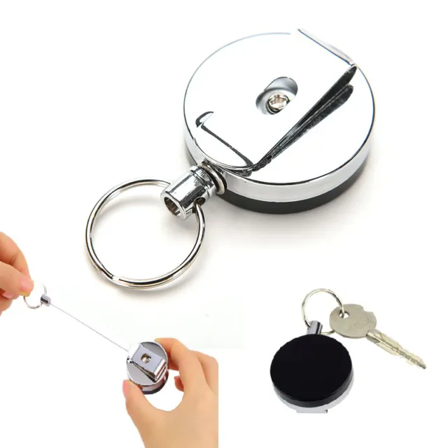 1 Pcs Retractable Pull Keychain Holder Reel Recoil Key Ring Belt Clip CA