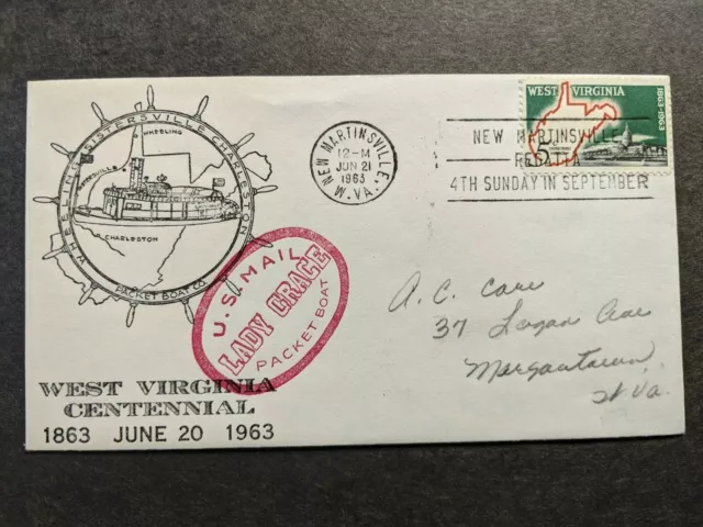 Steamship LADY GRACE Packet Boat Naval Cover 1963 Cachet New Martinsville, WV