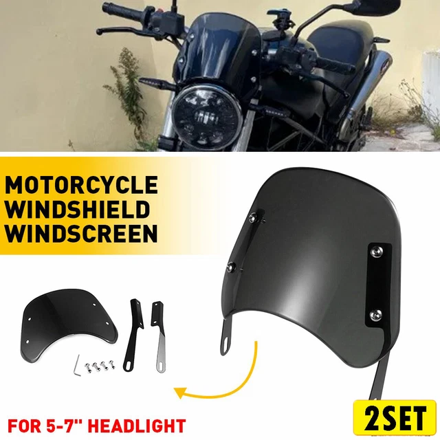 2X Motorcycle Headlight Windshield Universal Windscreen For 5-7'' Round Headlamp