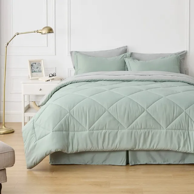 BEDSURE SAGE GREEN Queen Comforter Set - 7 Pieces Reversible Bed Set ...