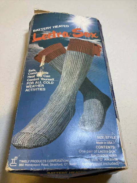 Vintage 1986 Lectra- sox Battery Heated Socks Wool Blend Size L Working . B5