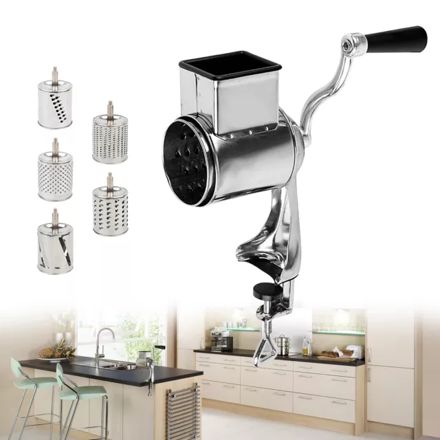 Hand-Cranked Rotary Stainless Steel Drum Cutter Cheese Grater Vegetable Shredder