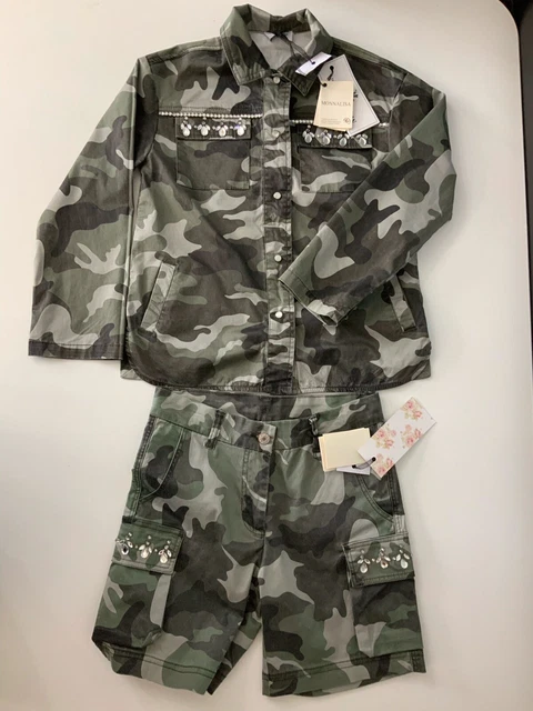 Monnalisa nuovo set outfit età 8 anni nuovi con etichette pantaloncini e giacca pietre mimetiche prezzo di ricambio £187