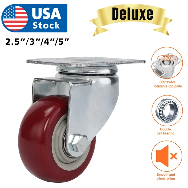 Heavy Duty  3" 4" 5" Inch Caster Wheels Swivel Plate Polyurethane Wheels pack