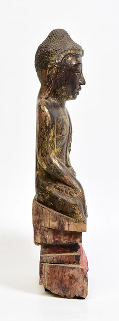 18th Century, Shan, Antique Burmese Wooden Seated Buddha 11