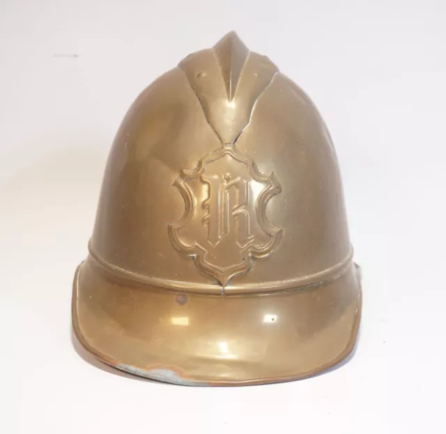 Antique Original Firefighter Helmet With Shallow Comb To 1900 Aufgelegtem Emblem