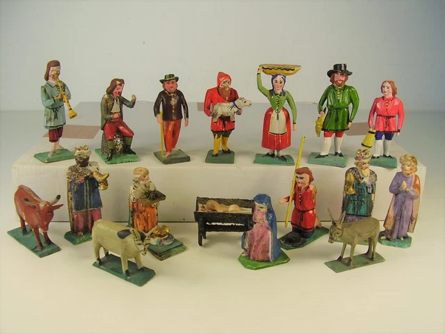 Antike Holz Krippenfiguren Erzgebirge Grulich vor 1945 Antike Holz Krippenfiguren Erzgebirge Grulich vor 1945