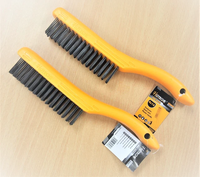 HOTECHE 2PC Wire Brushes Carbon Steel 4x16 Shoe Handle